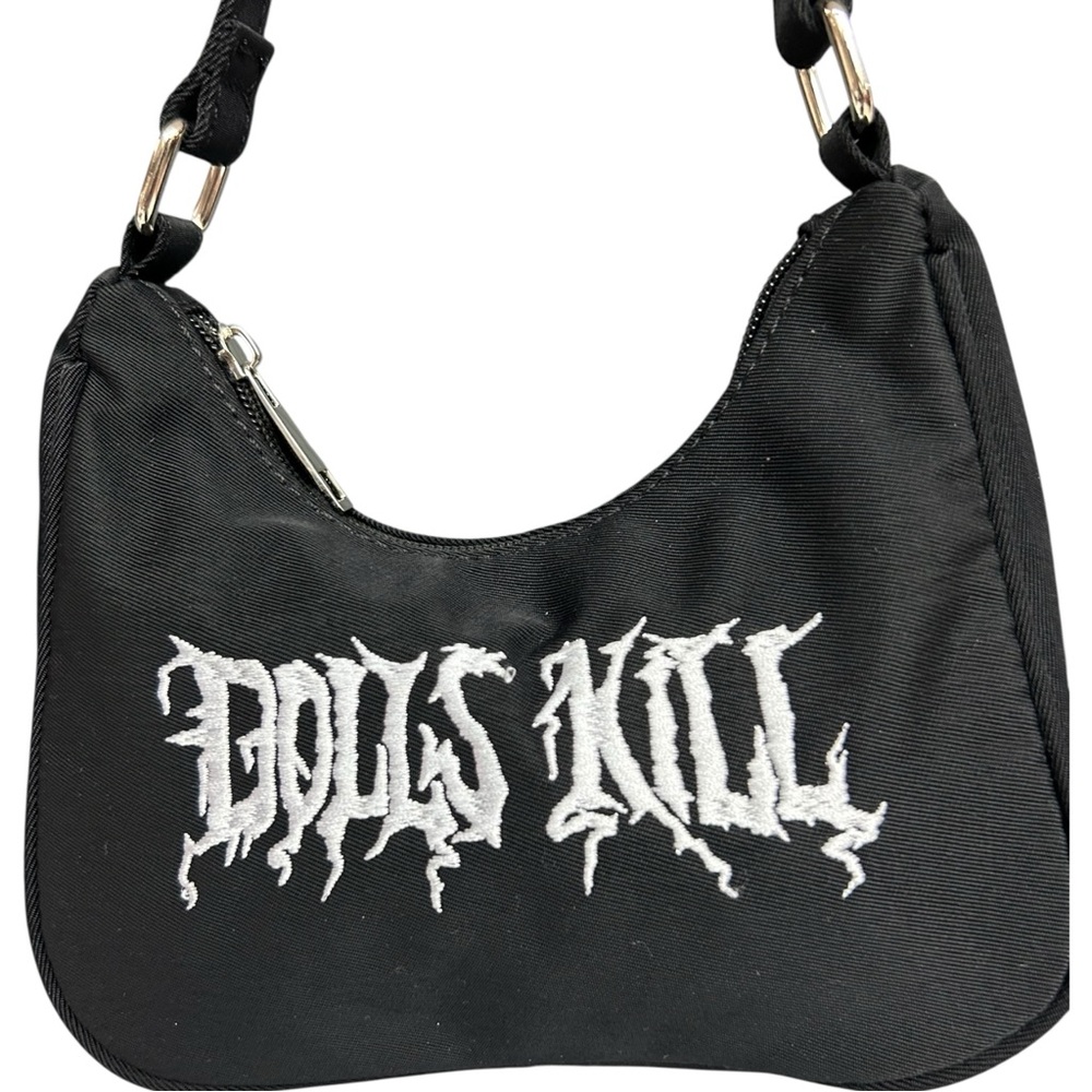 Dolls Kill Logo Mini Hobo Shoulder Bag Black Y2K Goth Streetwear Purse - Picture 8 of 9